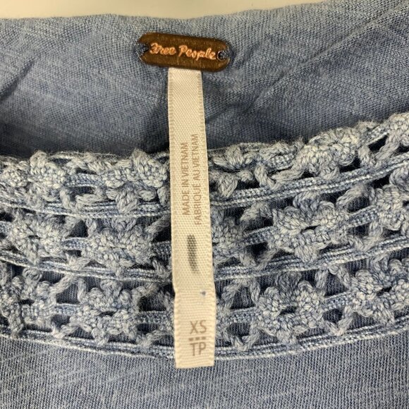 Free People Macrame Peasant Style Long Sleeve Top Slate Blue Size Extra Small - Picture 3 of 6